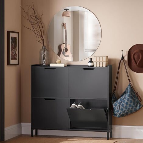 SoBuy 4 Flip-drawers Shoe Cabinet Shoe Rack Organizer Unit,Black,FSR100-SCH