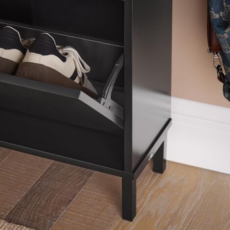 SoBuy 4 Flip-drawers Shoe Cabinet Shoe Rack Organizer Unit,Black,FSR100-SCH