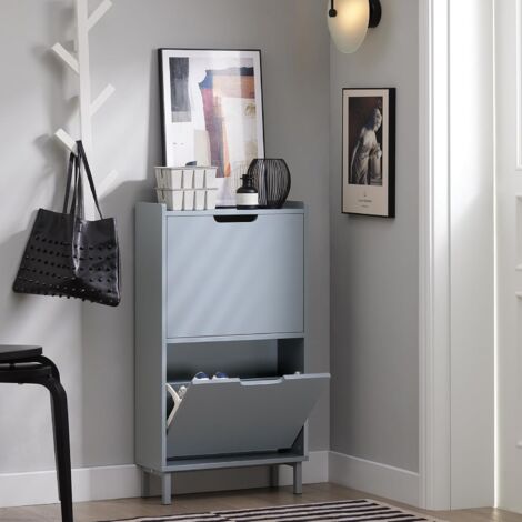 SoBuy 2 Flip-drawers Shoe Cabinet Shoe Rack,H90cm Grey,FSR151-HG