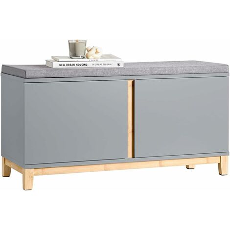 SoBuy Shoe Cabinet with 2 Doors and Seat Cushion,Grey,FSR117-HG