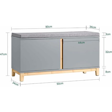 SoBuy Shoe Cabinet with 2 Doors and Seat Cushion,Grey,FSR117-HG