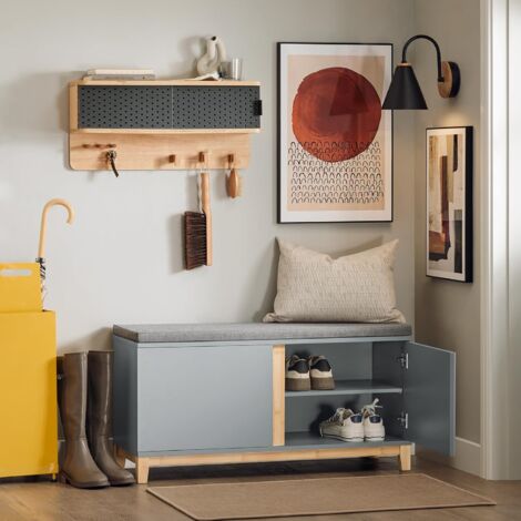 SoBuy Shoe Cabinet with 2 Doors and Seat Cushion,Grey,FSR117-HG