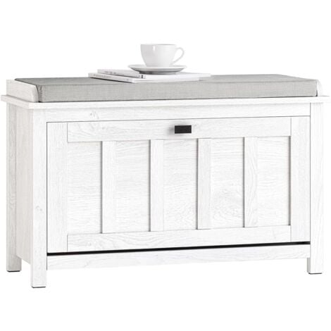 SoBuy Shoe Bench with Flip-drawer and Seat Cushion White,FSR161-W