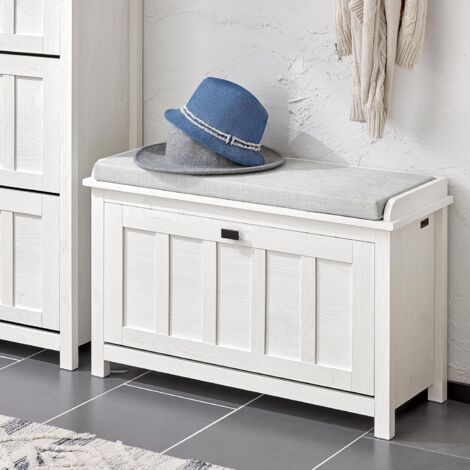 SoBuy Shoe Bench with Flip-drawer and Seat Cushion White,FSR161-W