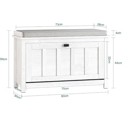 SoBuy Shoe Bench with Flip-drawer and Seat Cushion White,FSR161-W