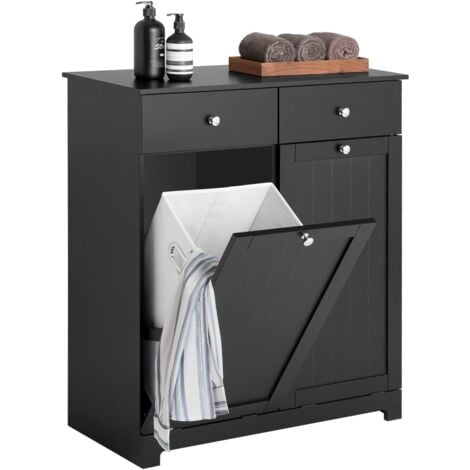 SoBuy 2 Drawers 2 Doors Laundry Cabinet Laundry Chest, Bathroom Cabinet Black,BZR33-SCH