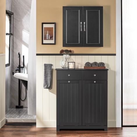 SoBuy 2 Drawers 2 Doors Laundry Cabinet Laundry Chest, Bathroom Cabinet Black,BZR33-SCH