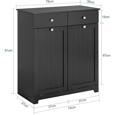 SoBuy 2 Drawers 2 Doors Laundry Cabinet Laundry Chest, Bathroom Cabinet Black,BZR33-SCH