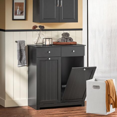 SoBuy 2 Drawers 2 Doors Laundry Cabinet Laundry Chest, Bathroom Cabinet Black,BZR33-SCH