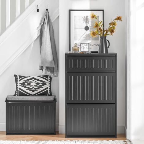 SoBuy 2 Flip-drawers 1 Pull Out Drawer Shoe Storage Cupboard Black,FSR165-SCH