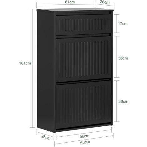 SoBuy 2 Flip-drawers 1 Pull Out Drawer Shoe Storage Cupboard Black,FSR165-SCH