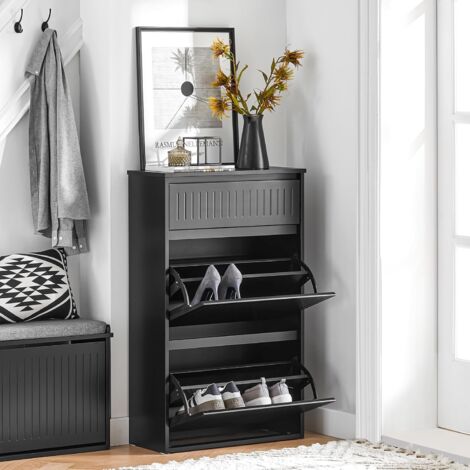 SoBuy 2 Flip-drawers 1 Pull Out Drawer Shoe Storage Cupboard Black,FSR165-SCH