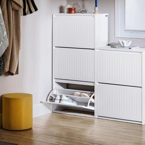 SoBuy 3 Flip-drawers Shoe Cabinet Shoe Rack White,FSR165-H-W