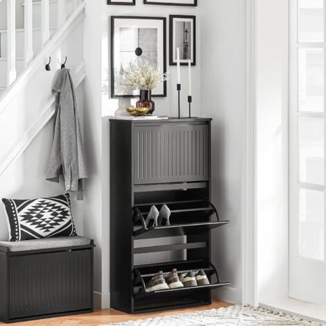 SoBuy 3 Flip-drawers Shoe Cabinet Shoe Rack Black,FSR165-H-SCH