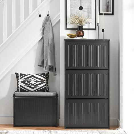 SoBuy 3 Flip-drawers Shoe Cabinet Shoe Rack Black,FSR165-H-SCH