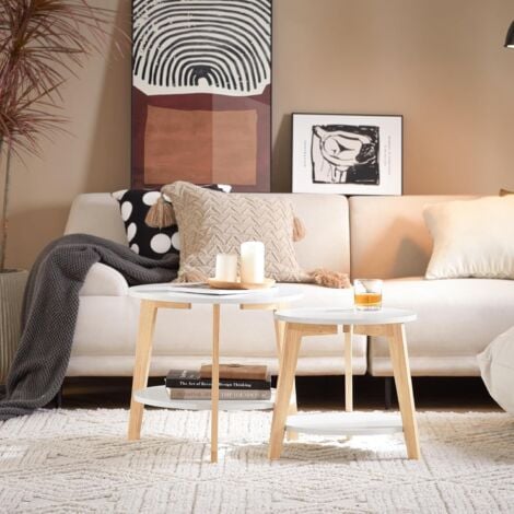 SoBuy Set of 2 Side Tables Coffee Tables Nesting Tables, FBT75-W