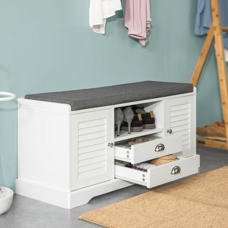 SoBuy Shoe Rack Shoe Cabinet Shoe Bench Hallway Storage Bench with Seat Cushion,FSR71-W