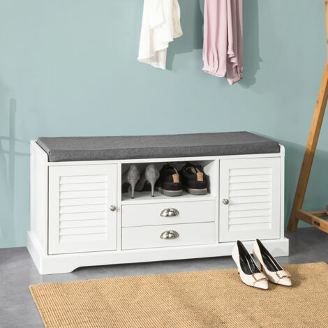SoBuy Shoe Rack Shoe Cabinet Shoe Bench Hallway Storage Bench with Seat Cushion,FSR71-W