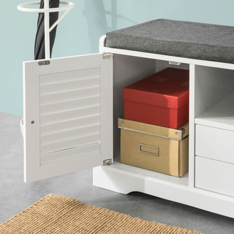 SoBuy Shoe Rack Shoe Cabinet Shoe Bench Hallway Storage Bench with Seat Cushion,FSR71-W