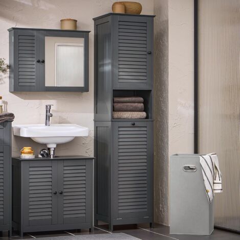 SoBuy Bathroom Tall Cabinet Cupboard Bathroom Storage Cabinet with Laundry Basket,BZR124-DG