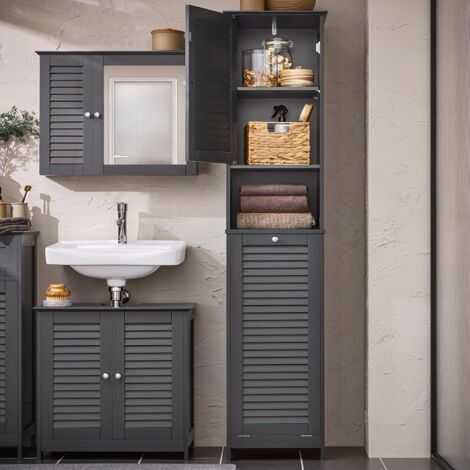 SoBuy Bathroom Tall Cabinet Cupboard Bathroom Storage Cabinet with Laundry Basket,BZR124-DG