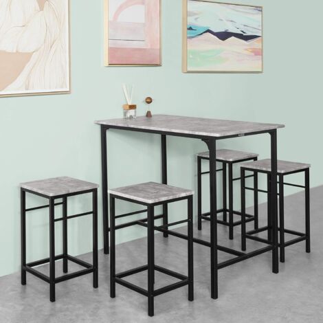 SoBuy OGT11-HG,Dining Set Bar Set-1 Bar Table and 4 Stools,Grey Top