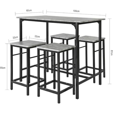 SoBuy OGT11-HG,Dining Set Bar Set-1 Bar Table and 4 Stools,Grey Top