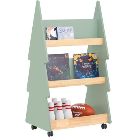 SoBuy Tree Shaped 3 Tiers Children Bookcase Bookshelf Storage Shelf on Wheels,KMB99-H-GR