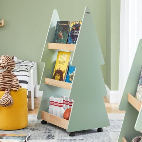 SoBuy Tree Shaped 3 Tiers Children Bookcase Bookshelf Storage Shelf on Wheels,KMB99-H-GR