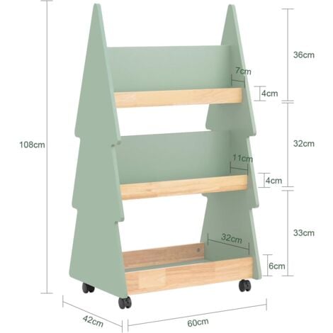 SoBuy Tree Shaped 3 Tiers Children Bookcase Bookshelf Storage Shelf on Wheels,KMB99-H-GR