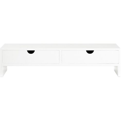 SoBuy Monitor Stand Computer Screen Monitor Stand Monitor Riser Desk Organizer 2 Drawers White,BBF02-W