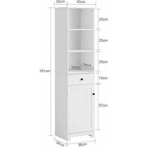 SoBuy White Floor Standing Tall Bathroom Storage Cabinet with 3 Shelves 1 Drawer 1 Cabinet,BZR17-W