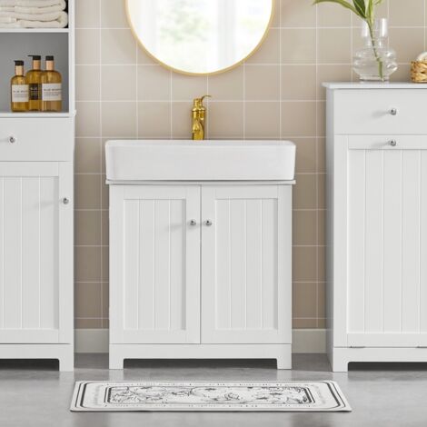 SoBuy White Under Sink Bathroom Storage Cabinet with Doors,BZR18-W