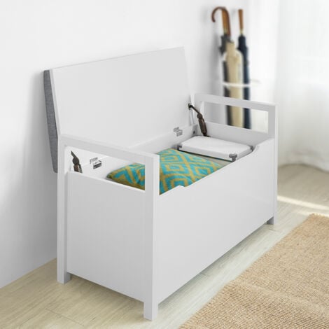 SoBuy Storage Bench with Lift Up Top and Seat Cushion, Bench with Storage Chest, Toy Chest, FSR76-W