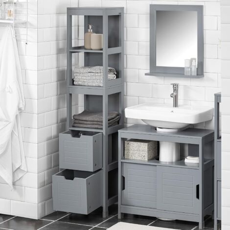 SoBuy Tall Bathroom Storage Cabinet with 3 Shelves and 2 Drawers, FRG126-SG