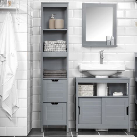 SoBuy Tall Bathroom Storage Cabinet with 3 Shelves and 2 Drawers, FRG126-SG