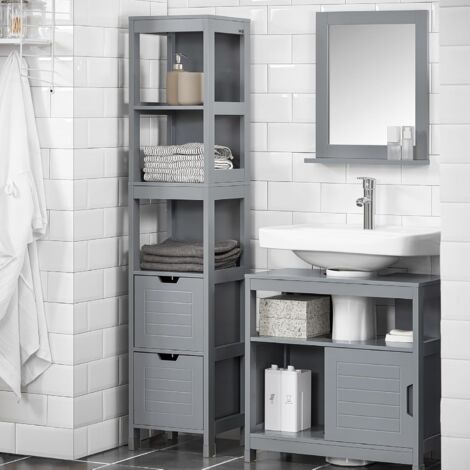 SoBuy Tall Bathroom Storage Cabinet with 3 Shelves and 2 Drawers, FRG126-SG
