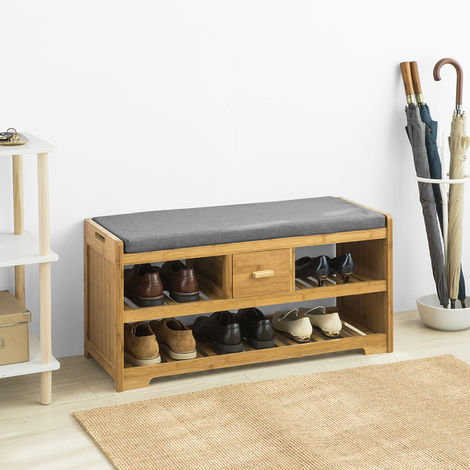 Tiers Shoe Rack Bench, Wooden Shoe Cabinet Storage Bench With Seat Cushion