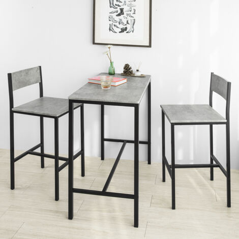 SoBuy FST53-HGx2,Set of 2 Bar Stools with Backs,Grey Tops