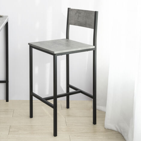 SoBuy FST53-HGx2,Set of 2 Bar Stools with Backs,Grey Tops