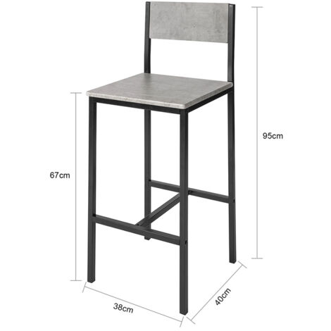 SoBuy FST53-HGx2,Set of 2 Bar Stools with Backs,Grey Tops