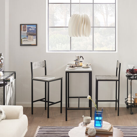 SoBuy OGT03-HG,Bar Set-1 Bar Table and 2 Stools with Backs,Grey Tops