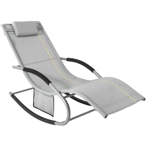 SoBuy Sun Lounger Garden Chair Recliner with Cushioned Pillow & Side Pocket Garden Rocking Chair with Steel Frame Outdoor Furniture for Patio Poolside Grey OGS28-HG