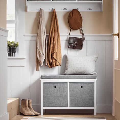 SoBuy 2 Baskets Hallway Bedroom Storage Bench, Shoe Bench Shoe Rack Shoe Cabinet with Seat Cushion,FSR81-HG
