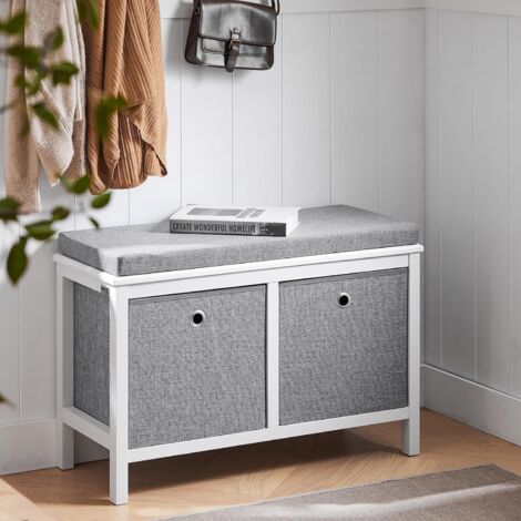 SoBuy 2 Baskets Hallway Bedroom Storage Bench, Shoe Bench Shoe Rack Shoe Cabinet with Seat Cushion,FSR81-HG