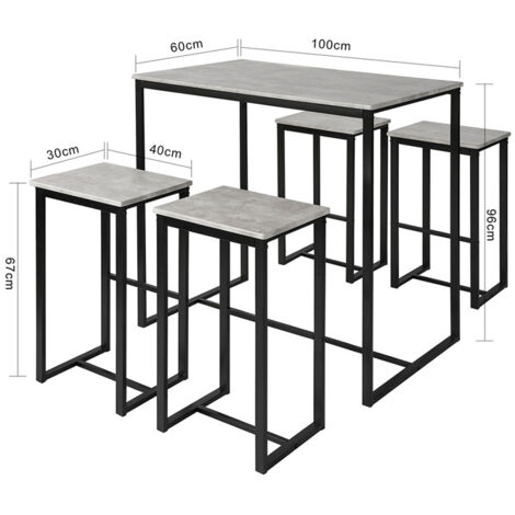 SoBuy OGT15-HG,Dining Set Breakfast Bar Set Bar Set-1 Bar Table and 4 Stools,Grey Tops