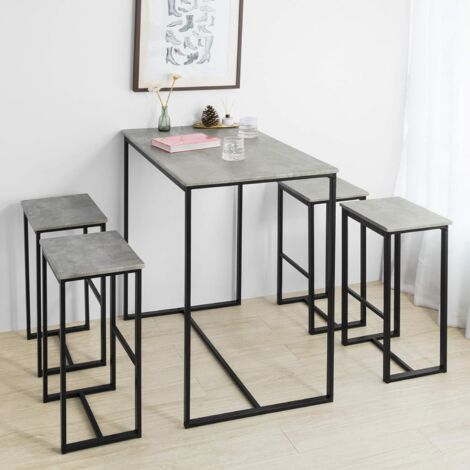 SoBuy OGT15-HG,Dining Set Breakfast Bar Set Bar Set-1 Bar Table and 4 Stools,Grey Tops