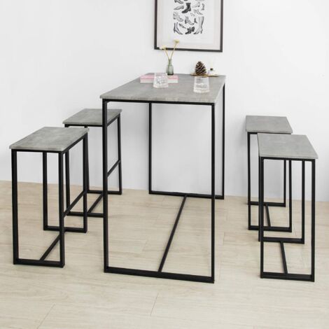 SoBuy OGT15-HG,Dining Set Breakfast Bar Set Bar Set-1 Bar Table and 4 Stools,Grey Tops