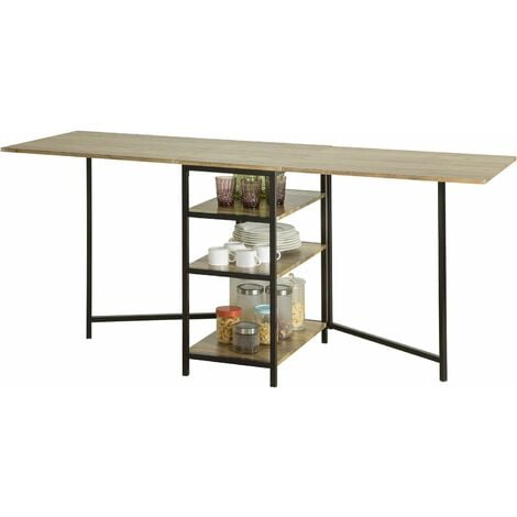 SoBuy Modern Industrial Design Folding Dining Table with 3 Shelves,FWT62-N