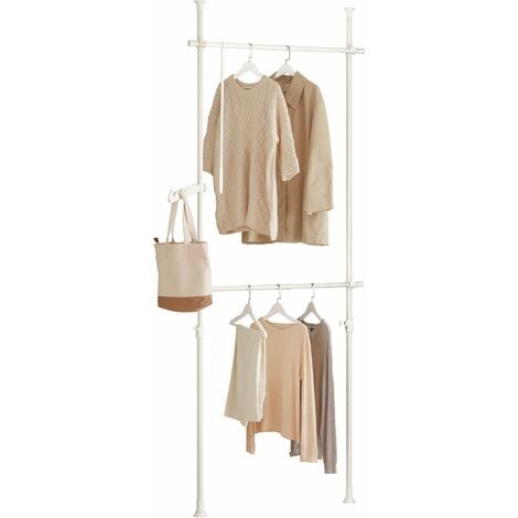 SoBuy FRG109-W, White Telescopic Wardrobe Organiser, Hanging Rail, Clothes Rack, Adjustable Storage Shelving